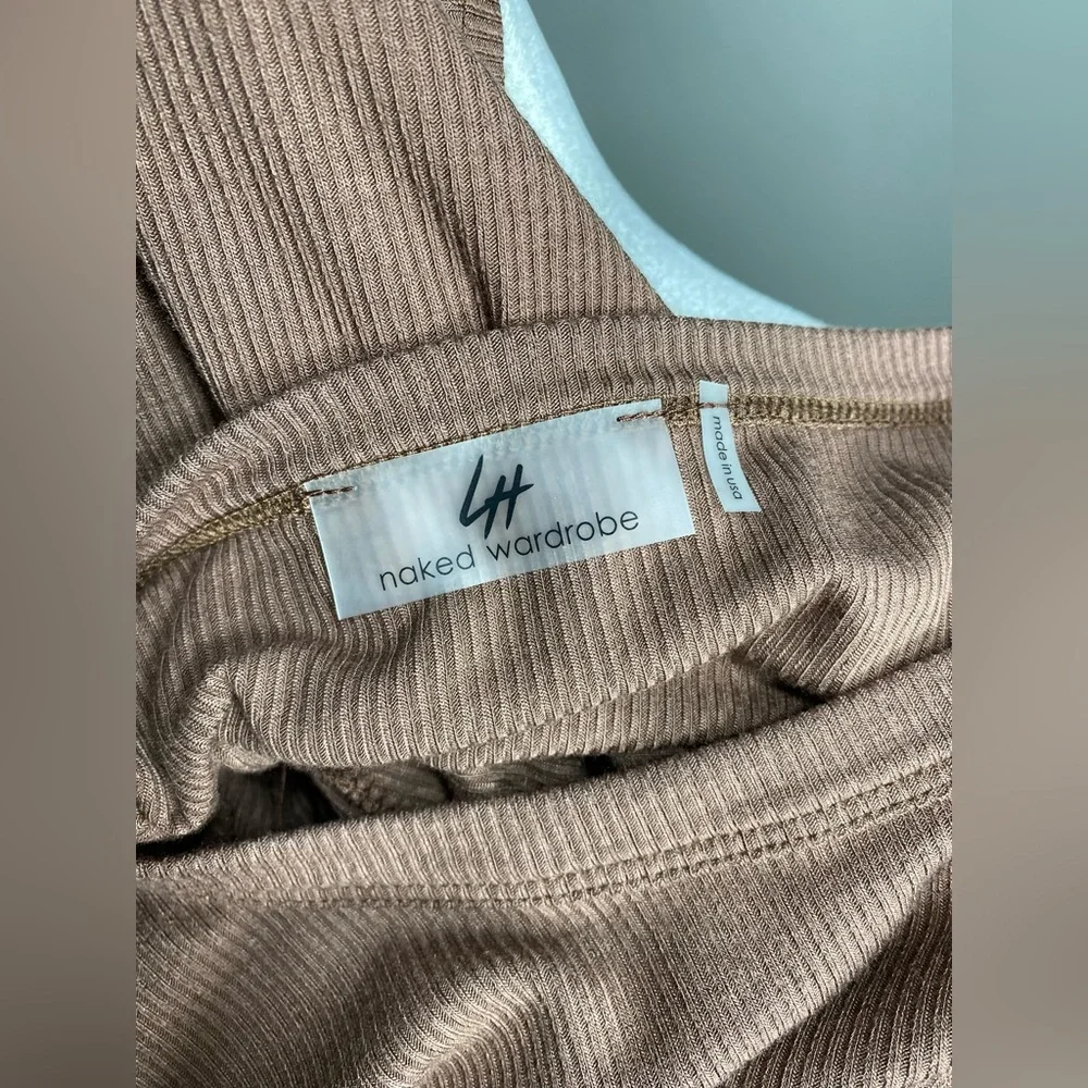 Large naked wardrobe LH Brown Tan Ribbed Long Sleeve Cropped Shirt - Picture 5 of 6